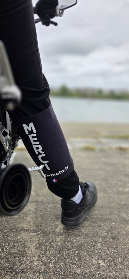 Jambière blanche réfléchissant Merci-moto